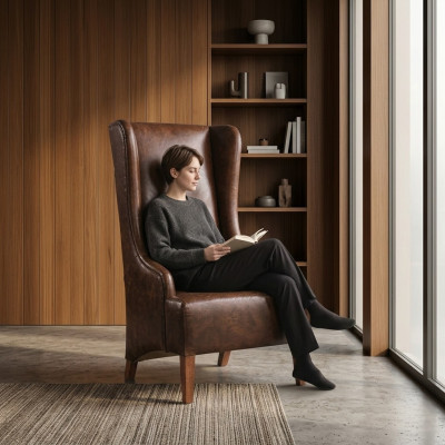 Véritable fauteuil de relaxation en cuir vintage Fauteuil en cuir de cigare Fauteuil crapaud en cuir Fauteuil TV