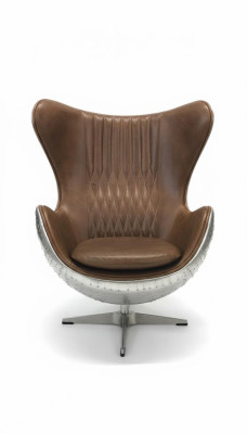 Eggchair Cuir Marron Métal Argent Aile D'Argent Club Flying