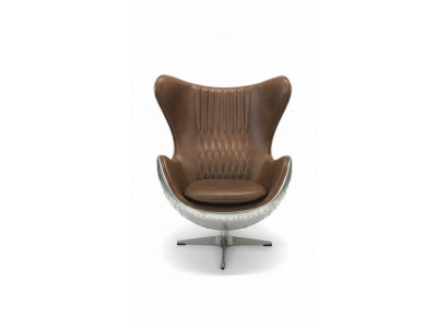 Eggchair Cuir Marron Métal Argent Aile D'Argent Club Flying