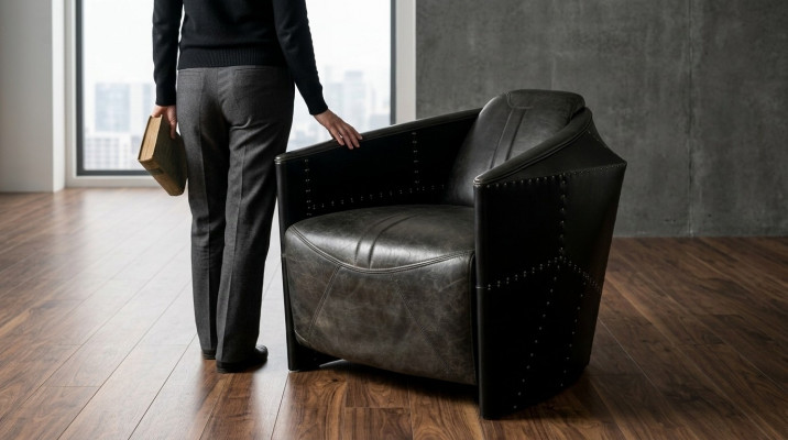 Fauteuil d'avion en cuir vintage noir en cuir véritable Design de fauteuil rétro