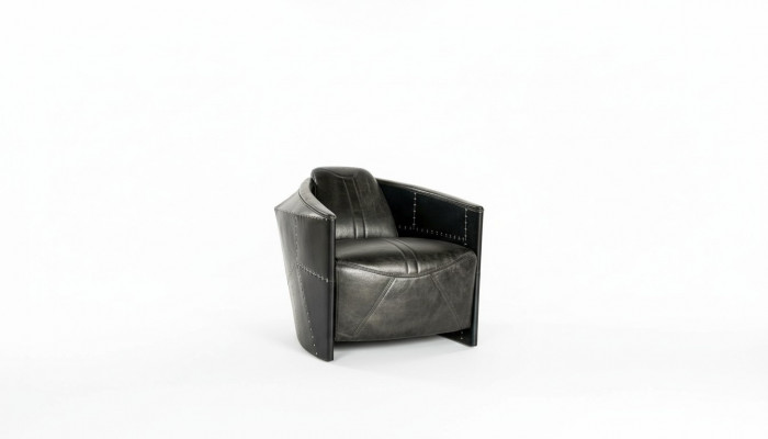 Fauteuil d'avion en cuir vintage noir en cuir véritable Design de fauteuil rétro