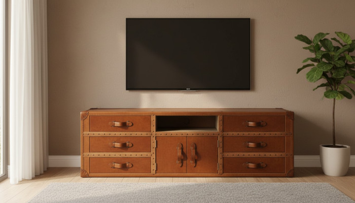 Commode vintage Buffet en cuir TV bas en cuir Aspect ancien Valise Table de style