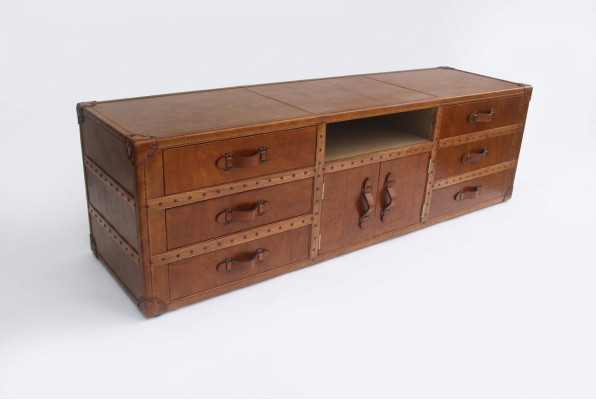 Commode vintage Buffet en cuir TV bas en cuir Aspect ancien Valise Table de style