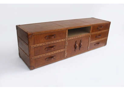 Commode vintage Buffet en cuir TV bas en cuir Aspect ancien Valise Table de style