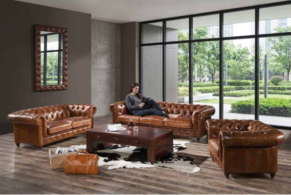 Design Club Lounge 4-Sitzer Sofa Ledersofa Dreisitzer Vintage Ledersofa Chesterfield