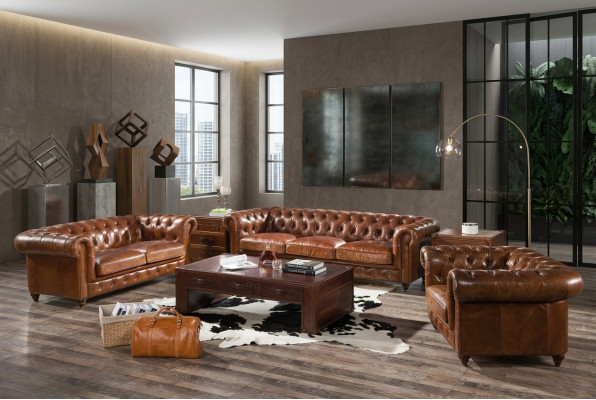 Design Club Lounge 4-Sitzer Sofa Ledersofa Dreisitzer Vintage Ledersofa Chesterfield
