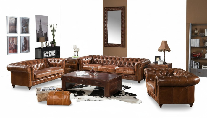 Design Club Lounge 4-Sitzer Sofa Ledersofa Dreisitzer Vintage Ledersofa Chesterfield