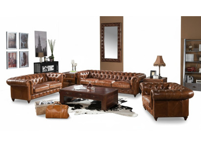 Design Club Lounge 4-Sitzer Sofa Ledersofa Dreisitzer Vintage Ledersofa Chesterfield