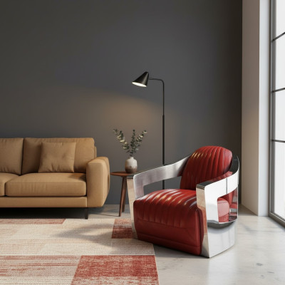 Chaise en cuir vintage pour avion rouge Véritable cuir style rétro Fauteuil design club
