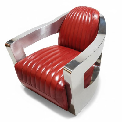 Chaise en cuir vintage pour avion rouge Véritable cuir style rétro Fauteuil design club