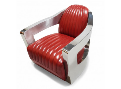 Chaise en cuir vintage pour avion rouge Véritable cuir style rétro Fauteuil design club