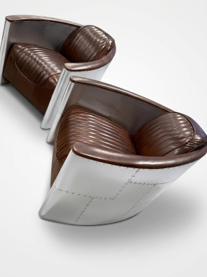 Canapé aviateur Fauteuil causeuse Club Lounge Avion Rétro Cuir véritable Aluminium vintage