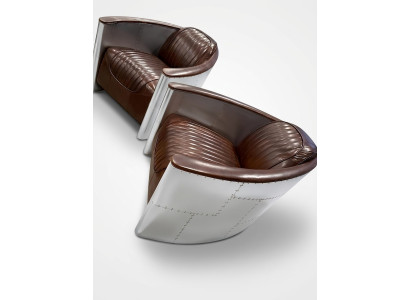 Canapé aviateur Fauteuil causeuse Club Lounge Avion Rétro Cuir véritable Aluminium vintage