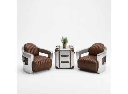 Chaise en cuir vintage pour avion marron en cuir véritable fauteuil club design rétro
