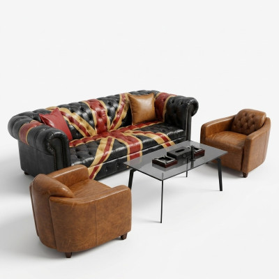 Jack Union Chesterfield Upholstery Sofa Couch 3 Seat Leather Style Luxury Upholstery Couch « Jack Union Chesterfield Canapé 3 places en cuir style cuir de luxe »