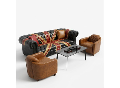 Jack Union Chesterfield Upholstery Sofa Couch 3 Seat Leather Style Luxury Upholstery Couch « Jack Union Chesterfield Canapé 3 places en cuir style cuir de luxe »