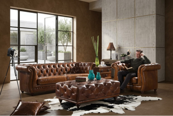 Canapé club design 3 places Canapé en cuir Trois places Cuir vintage neuf