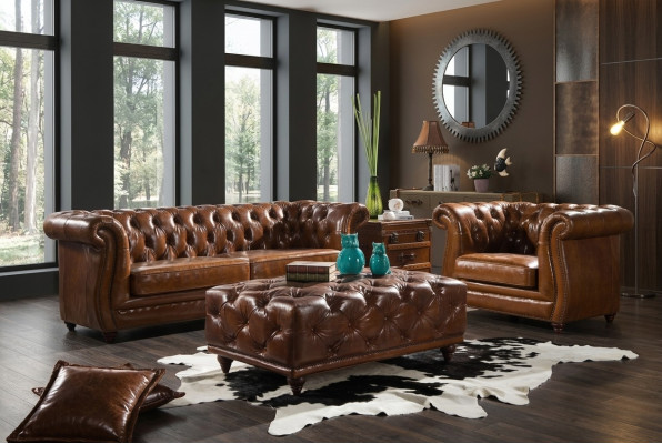 Canapé club design 3 places Canapé en cuir Trois places Cuir vintage neuf