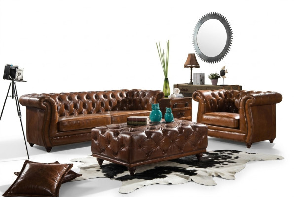 Canapé club design 3 places Canapé en cuir Trois places Cuir vintage neuf