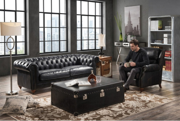 Ensemble canapé Chesterfield de luxe 3+1 places Table basse Set de 4 pièces Canapé en cuir
