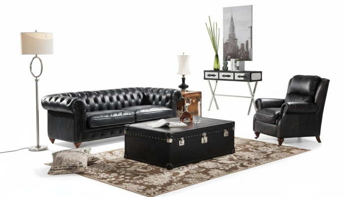 Ensemble canapé Chesterfield de luxe 3+1 places Table basse Set de 4 pièces Canapé en cuir