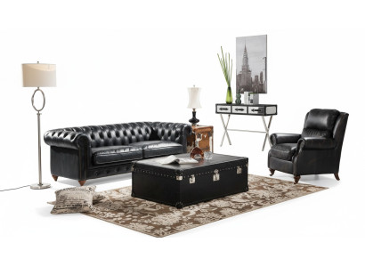 Ensemble canapé Chesterfield de luxe 3+1 places Table basse Set de 4 pièces Canapé en cuir