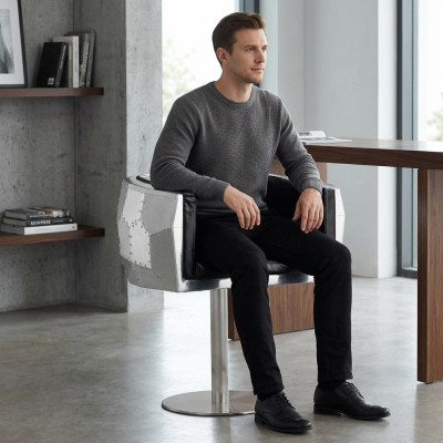 Chaise Chaises Cuir aluminium Design Mobilier Salle à manger Fauteuil Aviateur Cuir véritable