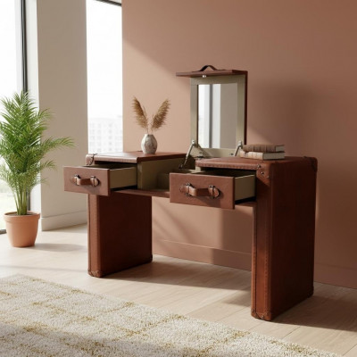 Coiffeuse Coiffeuse Table de cosmétiques Commode Tabouret Valise en cuir vintage neuve