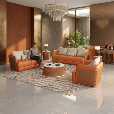 Design de canapé de luxe Canapé Rembourrage Canapés Modernes 3 Places Trois Places Orange Grande XXL