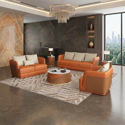 Design de canapé de luxe Canapé Rembourrage Canapés Modernes 3 Places Trois Places Orange Grande XXL