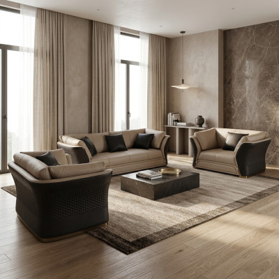 Fauteuil Design Canapé Sofa Détente Lounge Cuir TV Luxe Club Tapisserie