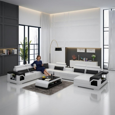 Canapé d'angle en cuir suite USB LED Luxe Salon canapé paysage Canapé canapé rembourrage d'angle