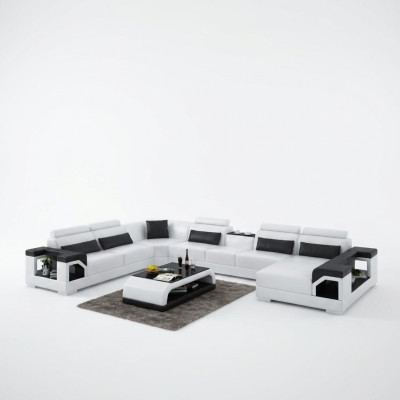 Canapé d'angle en cuir suite USB LED Luxe Salon canapé paysage Canapé canapé rembourrage d'angle