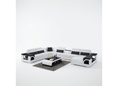 Canapé d'angle en cuir suite USB LED Luxe Salon canapé paysage Canapé canapé rembourrage d'angle