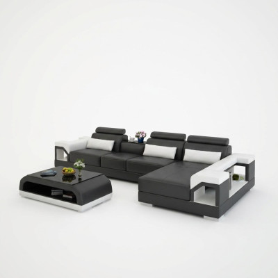 Canapé Canapé d'angle Cuir Paysage de vie Suite Conception Moderne Canapé en forme de L avec USB