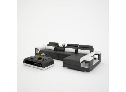 Canapé Canapé d'angle Cuir Paysage de vie Suite Conception Moderne Canapé en forme de L avec USB