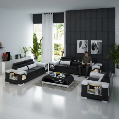 Canapé en cuir Canapé Ensemble de canapés 321 Suite Design Moderne Canapé USB Canapés 2 places