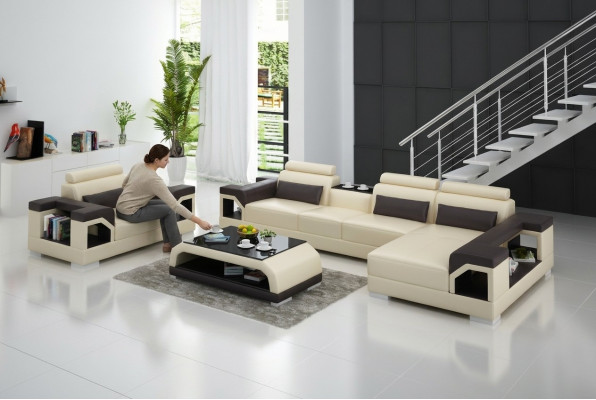 Paysage vivant Canapé d'angle en L Fauteuil Ensemble Suite Canapé moderne Siège en cuir Coin