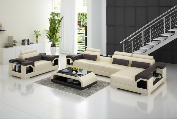 Paysage vivant Canapé d'angle en L Fauteuil Ensemble Suite Canapé moderne Siège en cuir Coin