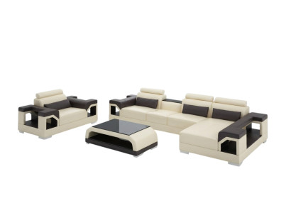 Paysage vivant Canapé d'angle en L Fauteuil Ensemble Suite Canapé moderne Siège en cuir Coin
