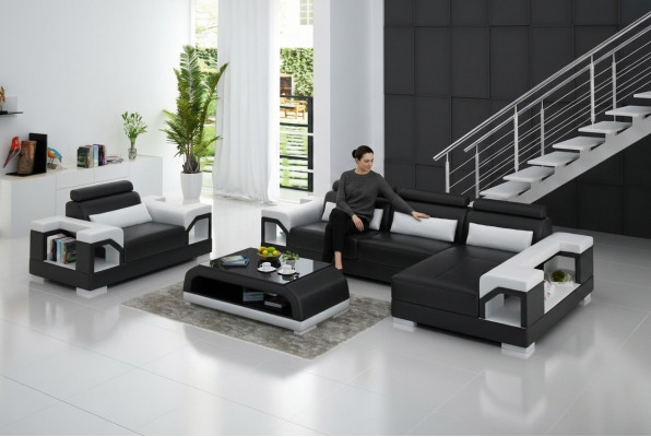 Paysage vivant Canapé d'angle en forme de L Fauteuil Ensemble Suite Canapé moderne Canapé en cuir nouveau