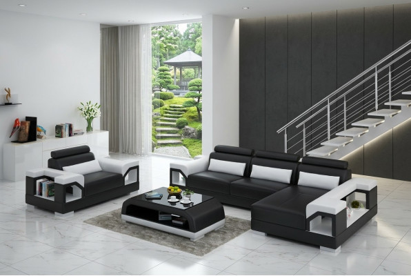 Paysage vivant Canapé d'angle en forme de L Fauteuil Ensemble Suite Canapé moderne Canapé en cuir nouveau