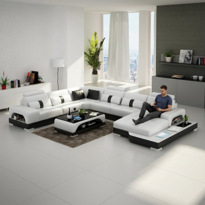 Coin canapé d'angle en cuir design canapé de luxe paysage de vie conduit canapé canapé rembourrage canapé d'angle