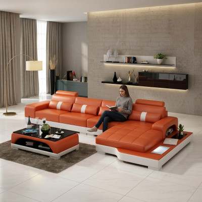 Canapé en cuir en forme de L Canapé d'angle Canapé de coin Suite Design Moderne Sofa usb nouveau
