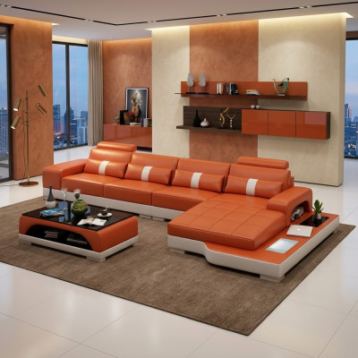 Canapé en cuir en forme de L Canapé d'angle Canapé de coin Suite Design Moderne Sofa usb nouveau