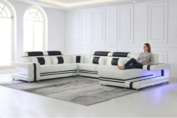 Canapé d'angle à forme de U Canapé Tissu Designer Grand canapé en cuir Paysage vivant
