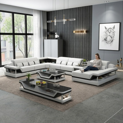 Canapé avec USB Designer Living Landscape U-Shape Canapé Canapé d'angle Suite Rembourrage neuf
