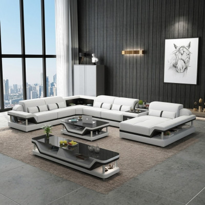 Canapé avec USB Designer Living Landscape U-Shape Canapé Canapé d'angle Suite Rembourrage neuf