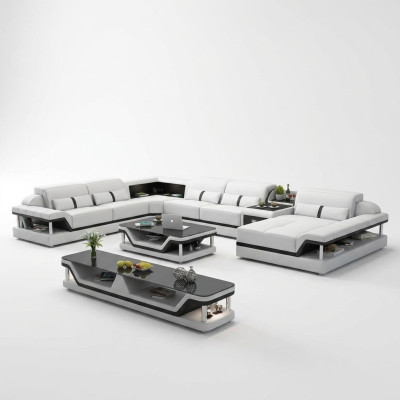 Canapé avec USB Designer Living Landscape U-Shape Canapé Canapé d'angle Suite Rembourrage neuf