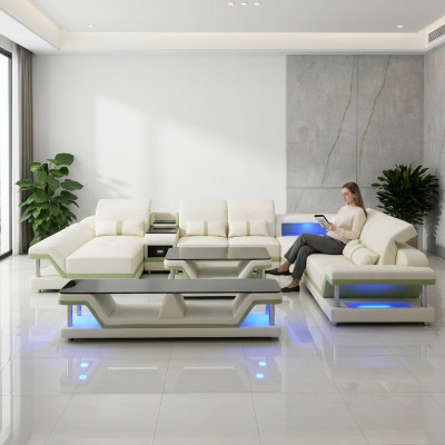Conception moderne Paysage vivant Canapé d'angle Canapé Canapé Rembourrage Meuble TV Table basse Cuir